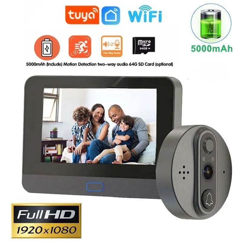 Smart Wifi Doorbell Camera: Inch LCD 1080P Digital Peephole