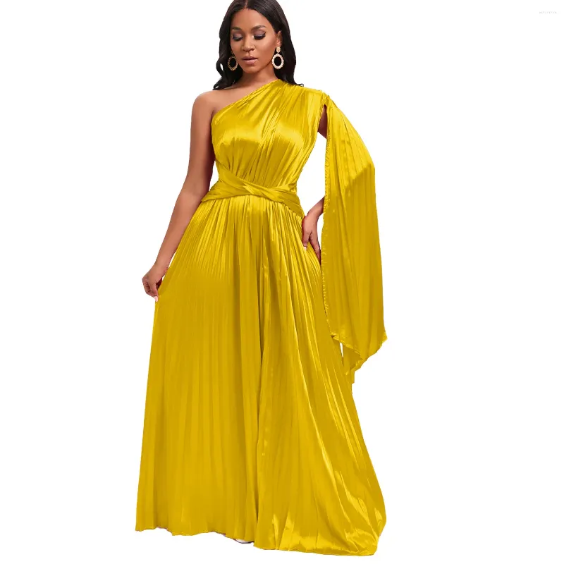 Ethnic Clothing African Pleat Dresses For Women Summer Elegant One Sleeve Party Slim Fit Maxi Robes Dashiki Gowns S-3XL