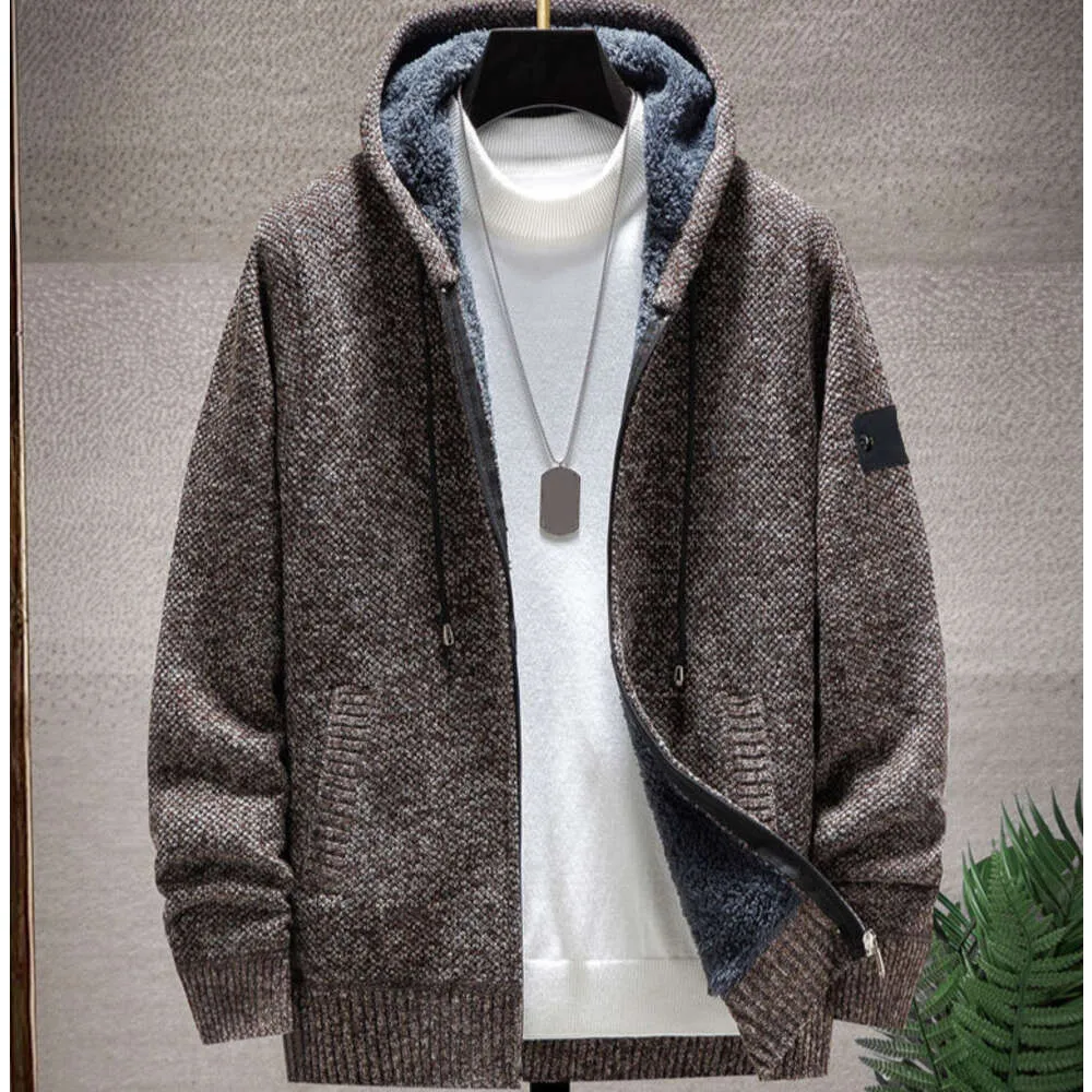 "Jaqueta de suéter da moda masculina – Cardigan casual estilo coreano para outono e inverno, casaco luxuoso com lã plus, calor espesso"