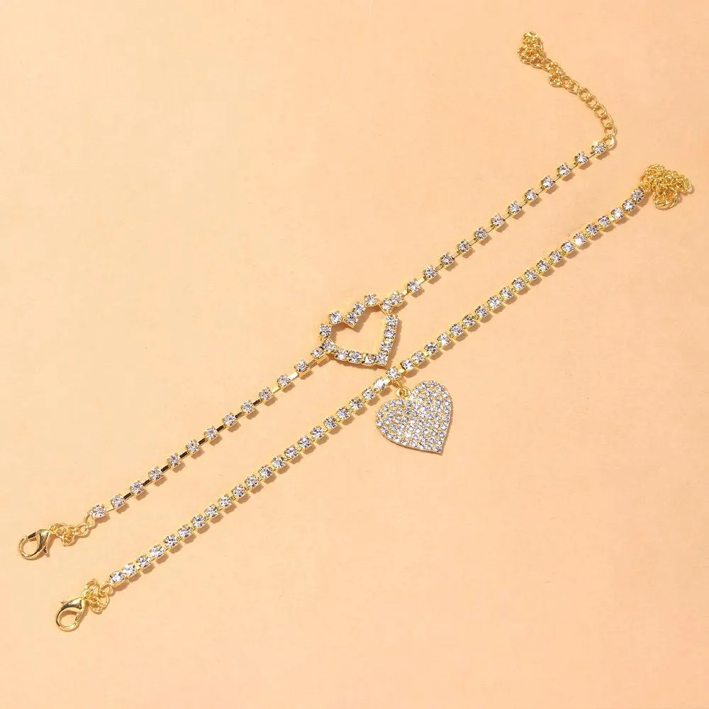 Anklets Love Anklet FL Of Diamond Shiny Rhinestone Two-Piece Set Drop Delivery Otqpz