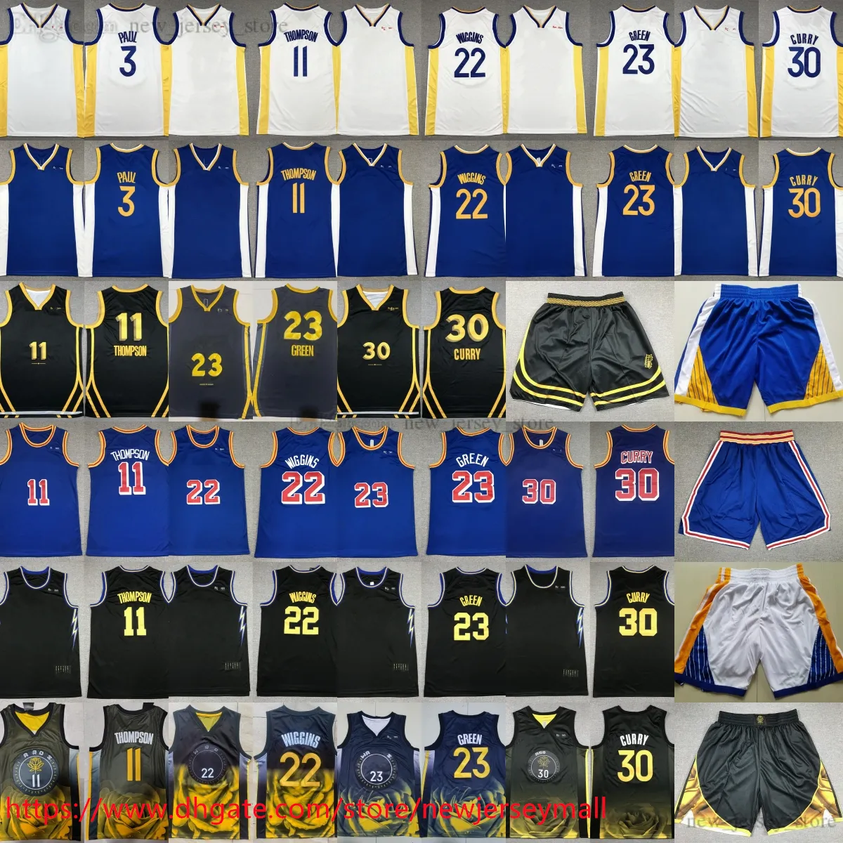 30 StephenCurry Jersey 2024 New City Basketball 3 ChrisPaul 11 KlayThompson 22 AndrewWiggins 23 DraymondGreen Maillots Blanc Bleu Rétro Rose City Chemise respirante