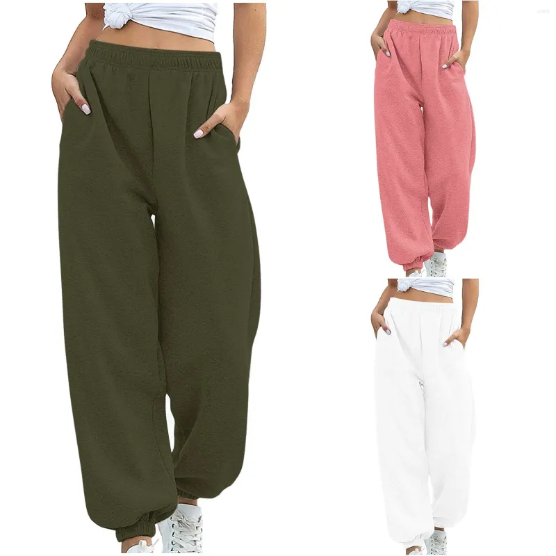 Women's Pants Women Casual Elastic High Waisted Sweatpants Pockets Slim Workout Long Trousers Fashion Joggers Bottoms Lady Clothing Pant