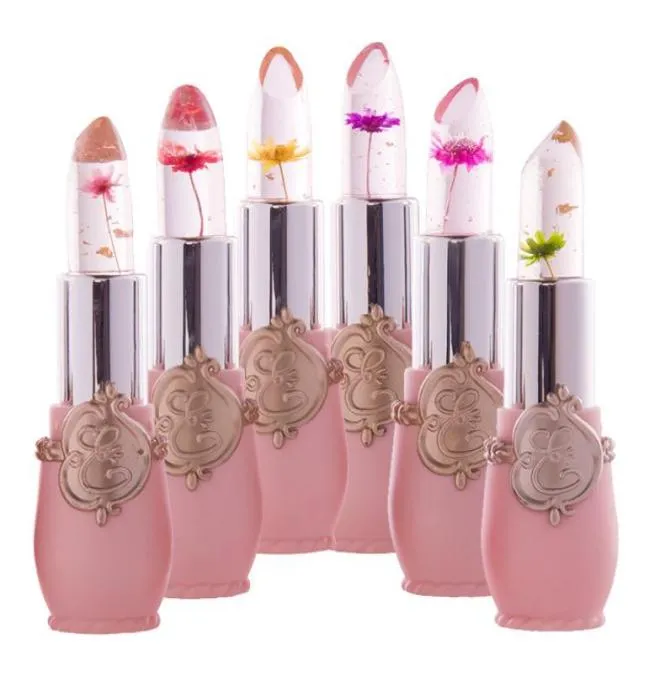 Drop Ship Flower Lip Moisturizer Långlastande geléblommor Läppstift Makeup Temperatur förändrade färgglada läppar Blam Pink Transparen3232602