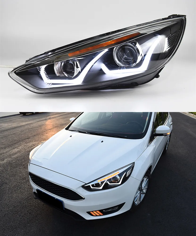 Bilhuvudljus för Ford Focus LED DAYTIME LAMPLAMpa 2015-2017 Turn Signal Spenchljus Dual Beam Lens