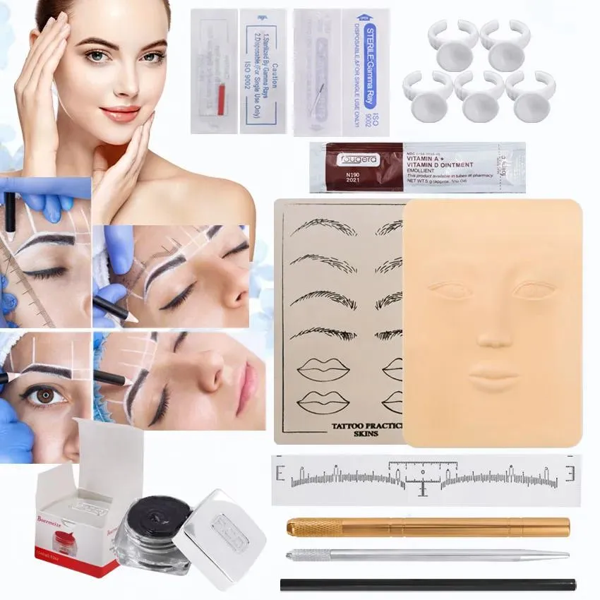 Machine microblading kit beginners wenkbrauw permanente make -up set tattoo handmatige pen 3d oefening huidpigment inkten voor startmogelijkheden levering