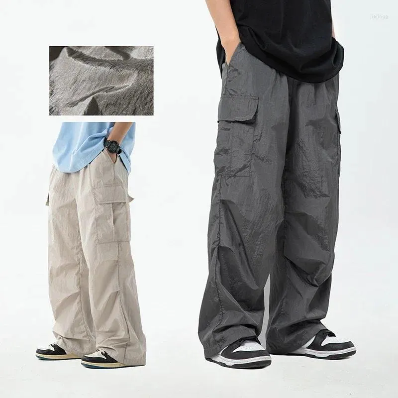 Men's Pants High Street Cargo Men 2024 Spring Autumn Casual Baggy Watertight Mid Rise Drawstring Male Pocket Parachute Tourism