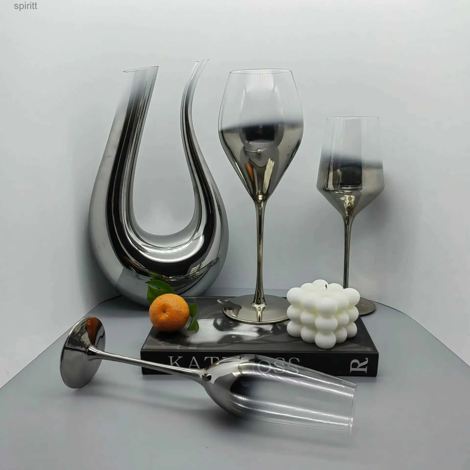 Weingläser, verzinkt, silbergrau, Farbverlauf, amerikanische Rotweingläser, metallisches Gefühl, Kelch, Kristallglas, Champagnergläser, Barzubehör-Set YQ240105