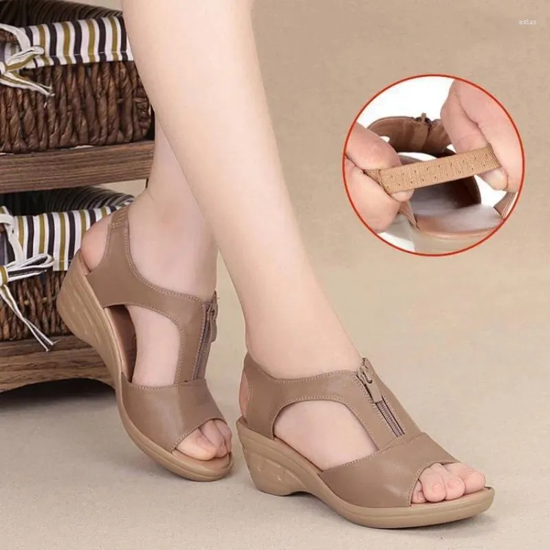 Sandalen 2024 Zomer Schoenen Voor Vrouwen Wig Plus Size Rits Casual Dames Platte Romeinse Gesloten Teen Sandalias Mujer