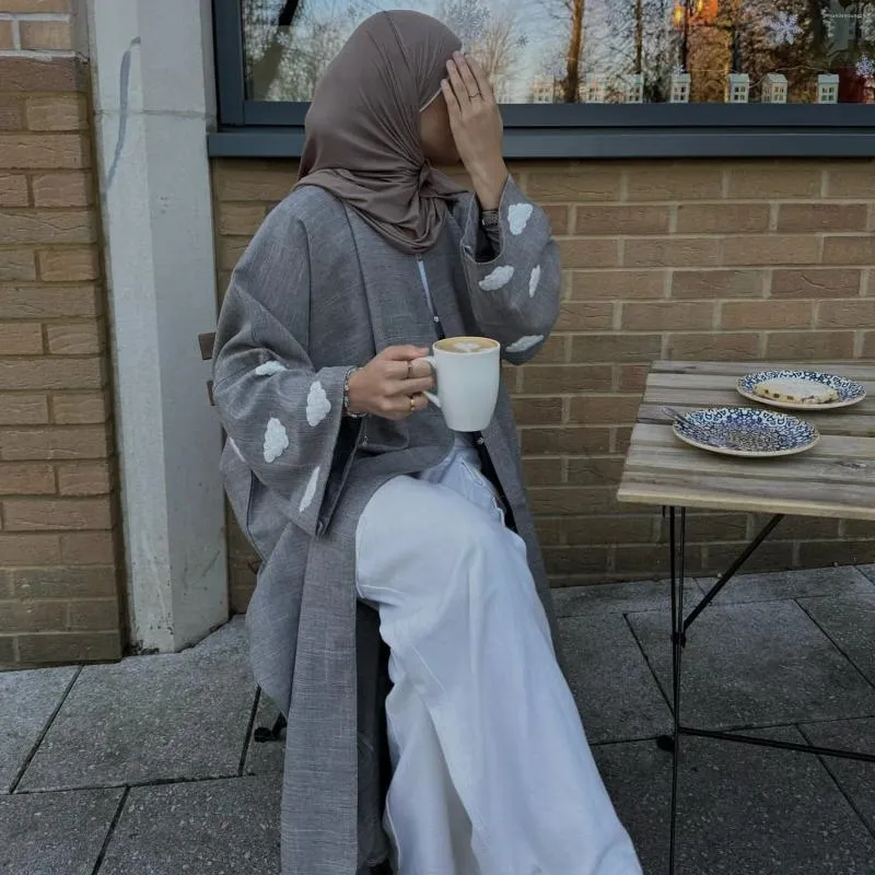 Vêtements ethniques Nuages Broderie Linge Ouvert Abaya Luxe Dubaï Eid Hijab Robe Turc Ramadan Abayas Pour Femmes Musulmanes Islam Vêtements Kaftan