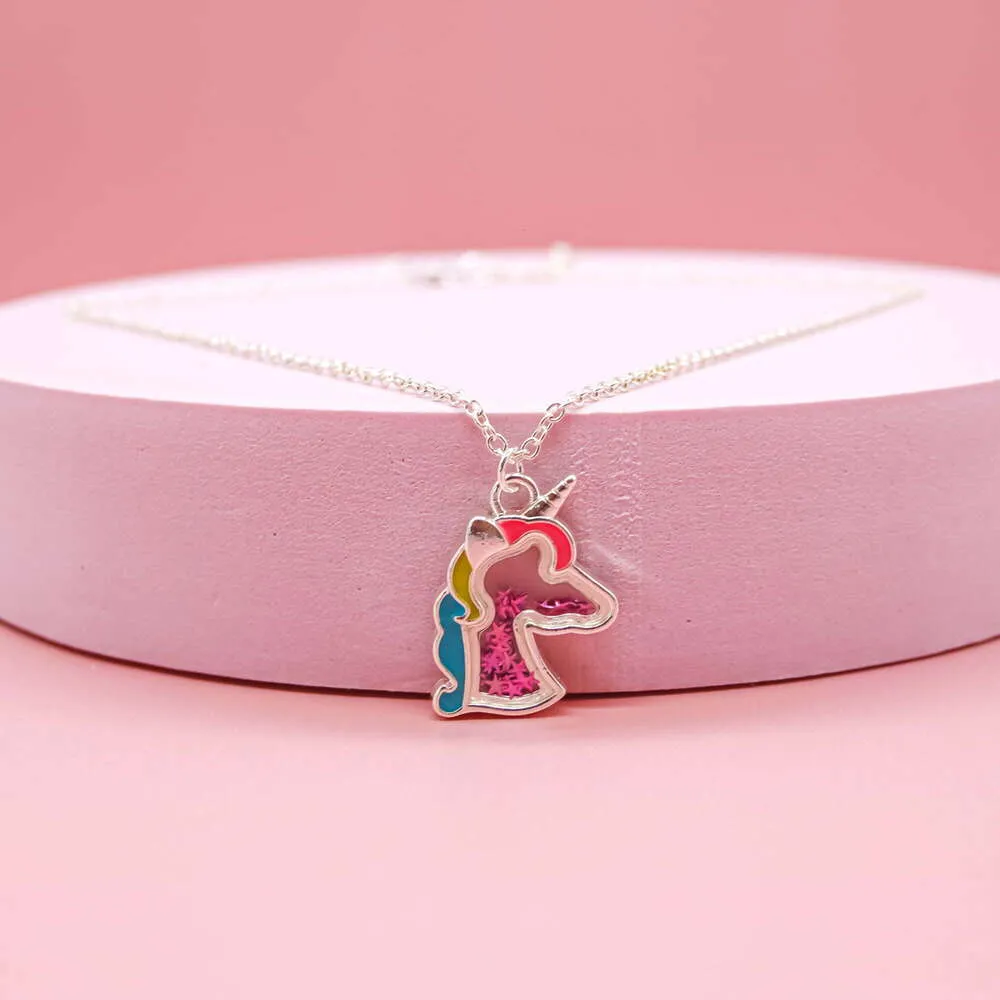 Collar de rana de unicornio para niñas, bonito collar rosa con purpurina para niños, s