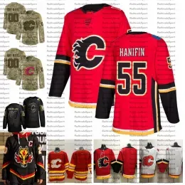 Hockey 2021 Reverse Retro Customize #55 Noah Hanifin Calgary Flames Jerseys Golden Edition Camo Veterans Day Fights Cancer Hockey Jersey