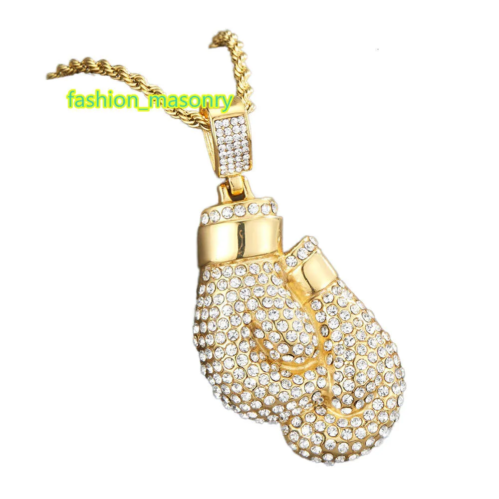 Hip hop new full diamond necklace gloves boxing pendant with rope chains jewelry