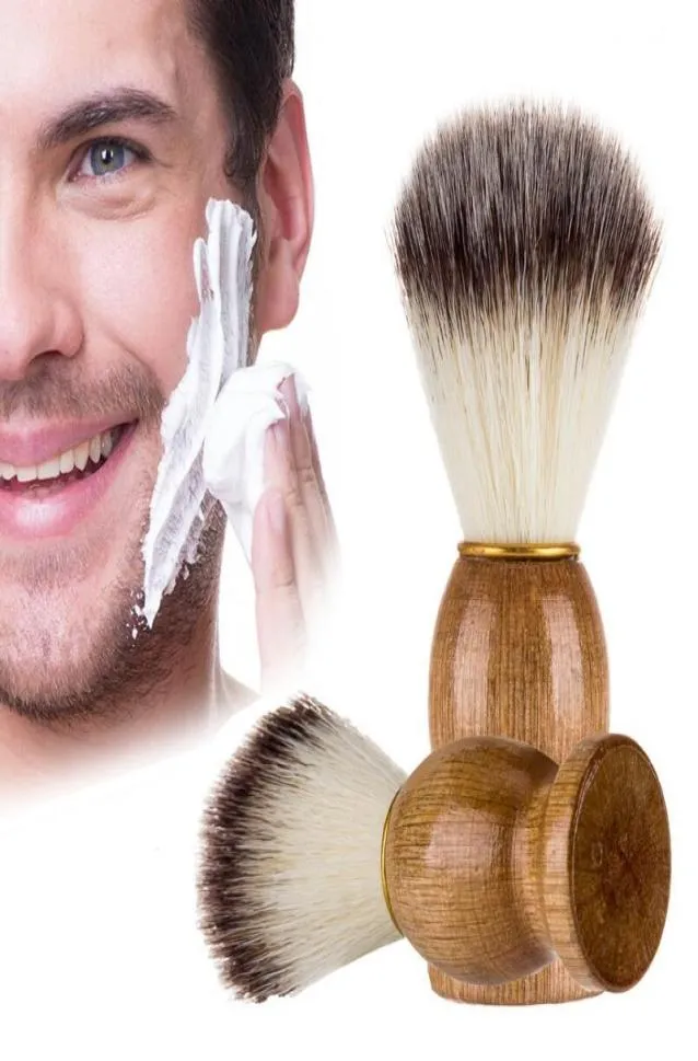 Ecofriendly Salon de coiffure blaireau manche en bois Blaireau visage barbe nettoyage hommes rasage rasoir brosses propre appareil outils6755949