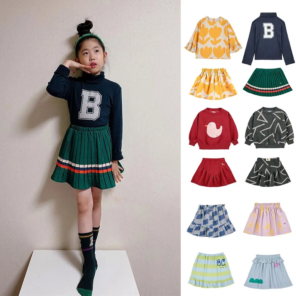 Осенний детский комплект Bobo для девочек, повседневная толстовка с капюшоном, топы и юбки, костюм для маленьких девочек, хлопковая юбка в корейском стиле, детская одежда с принтом для малышей 240108