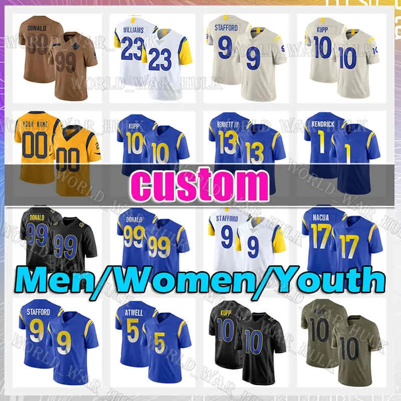 17 Puka Nacua voetbalshirt 23 Kyren Williams 10 Cooper Kupp Aaron Donald Matthew Stafford 11 Carson Wentz Torry Holt Eric Dickerson 5 Tutu Atwell Stetson Bennett IV