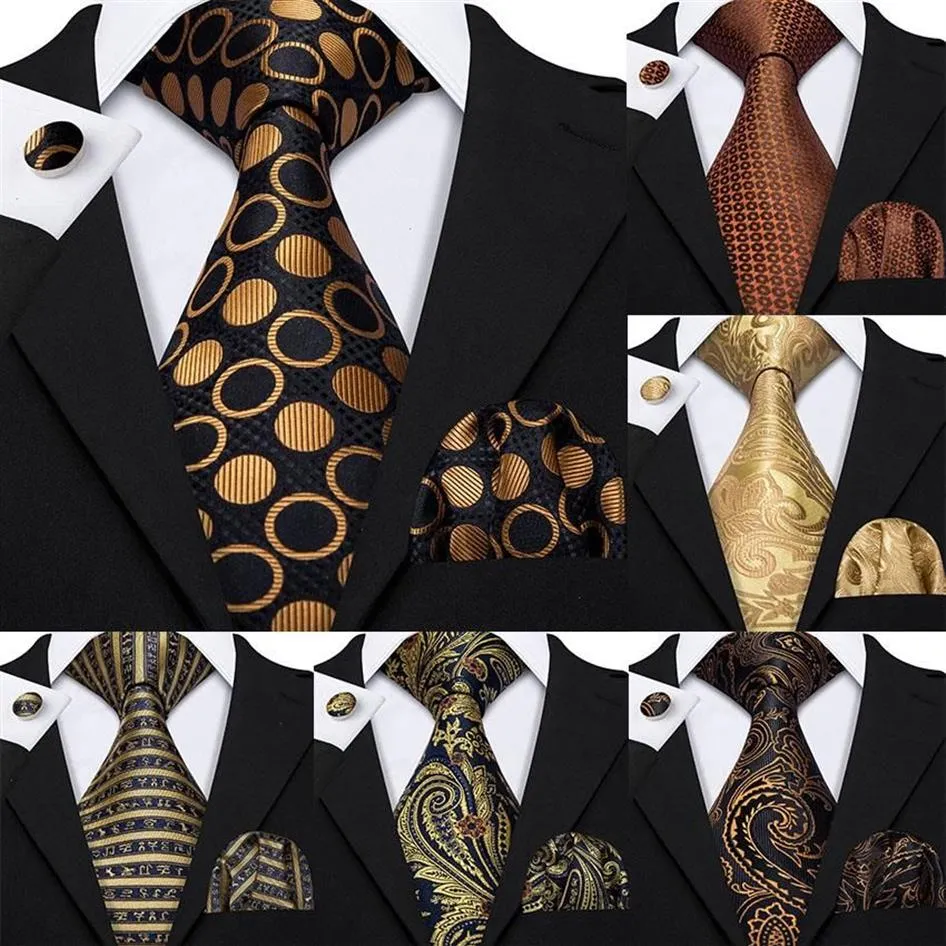 Gold Mens Ties 100 Silk Jacquard Woven 7 Colors Solid Men Wedding Business Party 8 5cm Neck Tie Set Gs-07287D