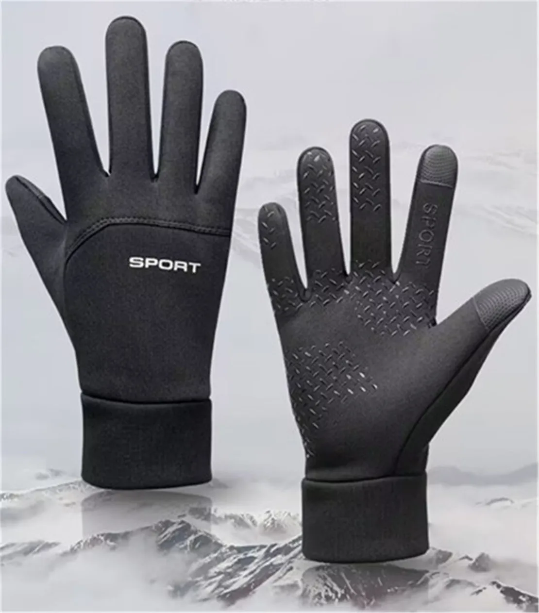 Gants de cyclisme protection d'écran tactile doigt complet chaud et velours coupe-vent sports de plein air d'hiver pour hommes et femmes résistant au froid U-2