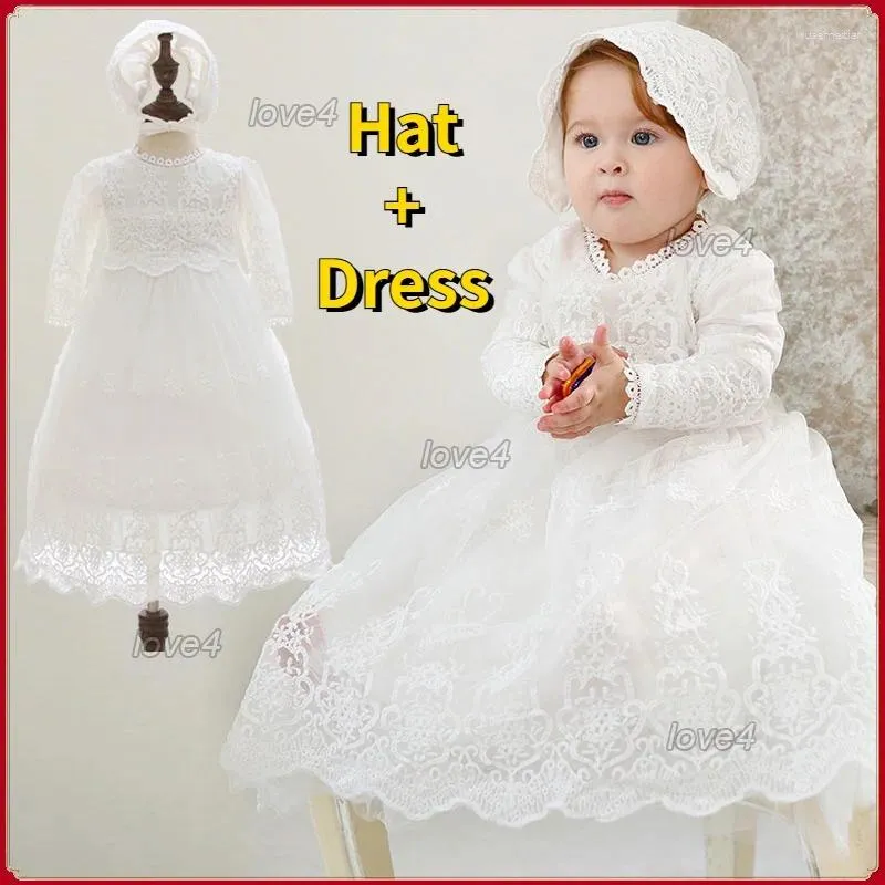 Vestidos de niña, vestido de bautizo para niñas de flores, boda, fiesta blanca, 1 año de cumpleaños, vestido de bautismo bautismal