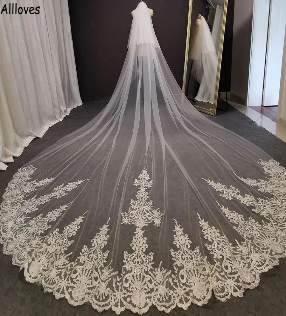 2 Tiers Long Lace Appliqued Bridal Veil 345 Meters White Ivory Wedding Veil with Comb Blusher Bride Headpiece Women Hair Accesso5323855