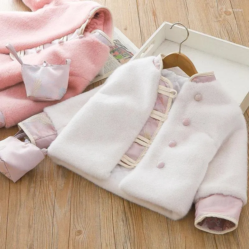 Manteau en duvet de Style chinois pour filles, veste d'hiver chaude en fourrure pour enfants, veste à la mode pour bébés