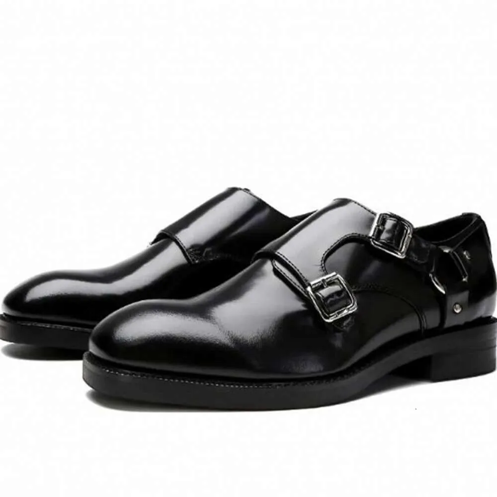 Zapatos de vestir de traje formal negro de cuero de grano completo Oxfords con correa de monje Zapatos planos de moda de metal de estilo británico para hombre