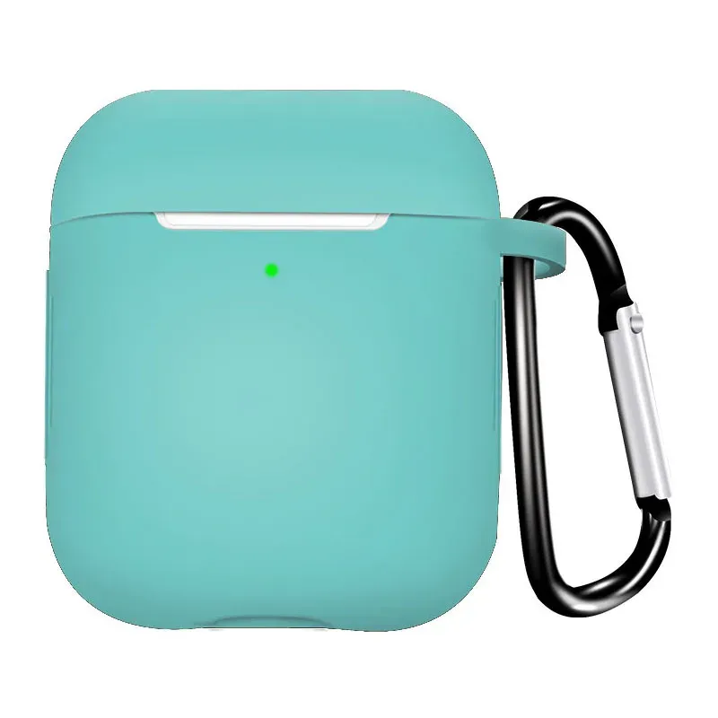 Capa de fone de ouvido de silicone para AirPods 1/2 Gen Capa para fones de ouvido sem fio Capa para fones de ouvido com gancho para iPhone Bolsa Bolsa à prova de respingos de impressão digital e cinza