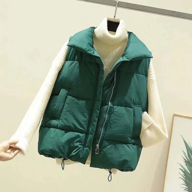 Parkas 2023 outono inverno verde acolchoado colete sem mangas jaqueta feminina colete feminino senhoras para baixo colete para mulher