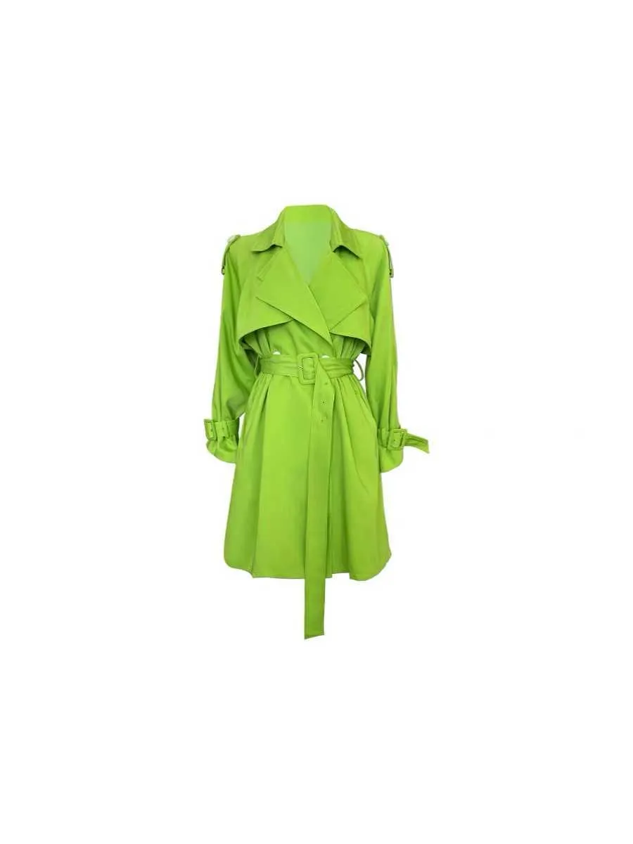 Lautaro Womens Oversized Green Trench Coat Womens Bright Green Faux Leather Belt Loose Fit Stylish Luxury Designer Clothing For Spring And Autumn YQ231014 From Yyds 222store 72.56 DHgate.Com