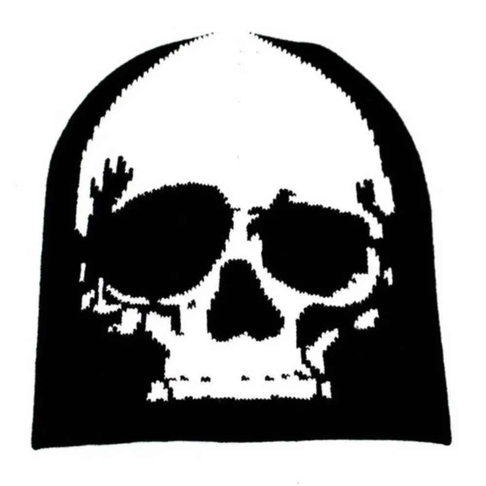 Gothic Retro Dark Skull Wzór dzianinowy kapelusz jesień i zimowy ciepły zimny kapelusz dla mężczyzn Shabid Hip Hap Y2K Hat 240109