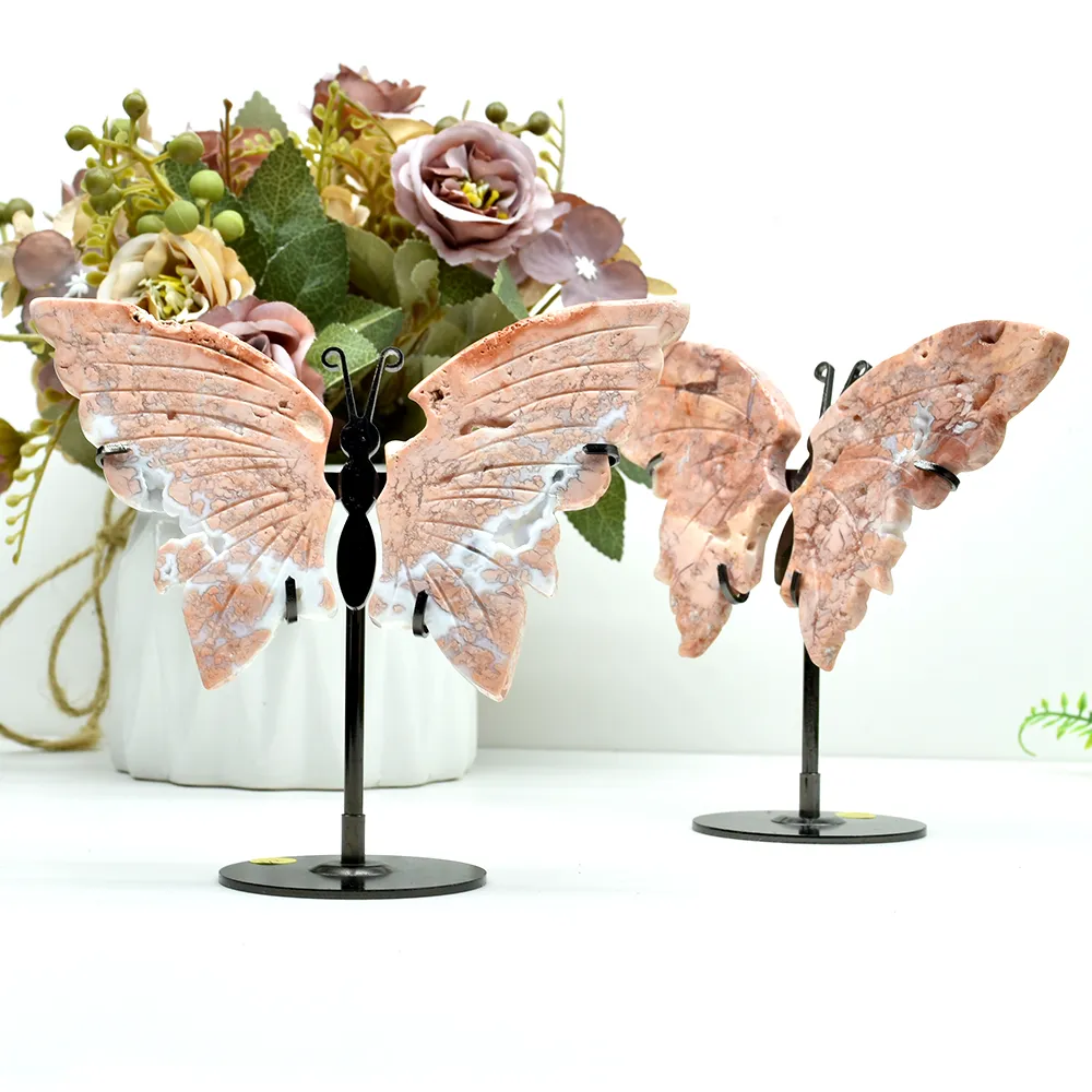 Presente novo design elegante asas de borboleta de cristal natural ornamento lembrança de casamento renascimento transformação simbólica cura pedra preciosa