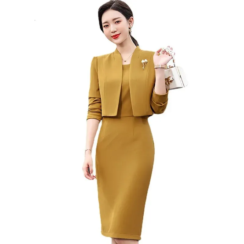 Women Business Suits With 2 Piece Set Blazer Coat and Dress Formal OL Styles Professional Ladies Office Work Wear Blazers 240108