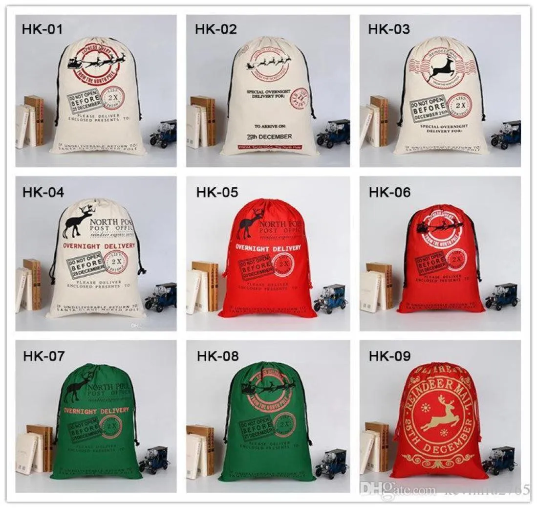 Santa Sack Canvas Noel Şeker Çantası Xmas Ren Geyiği Tote Çanta Festivali Hediye Drawstring Cep Oyuncak Depolama Çuvalları Çocuklar için 9608850