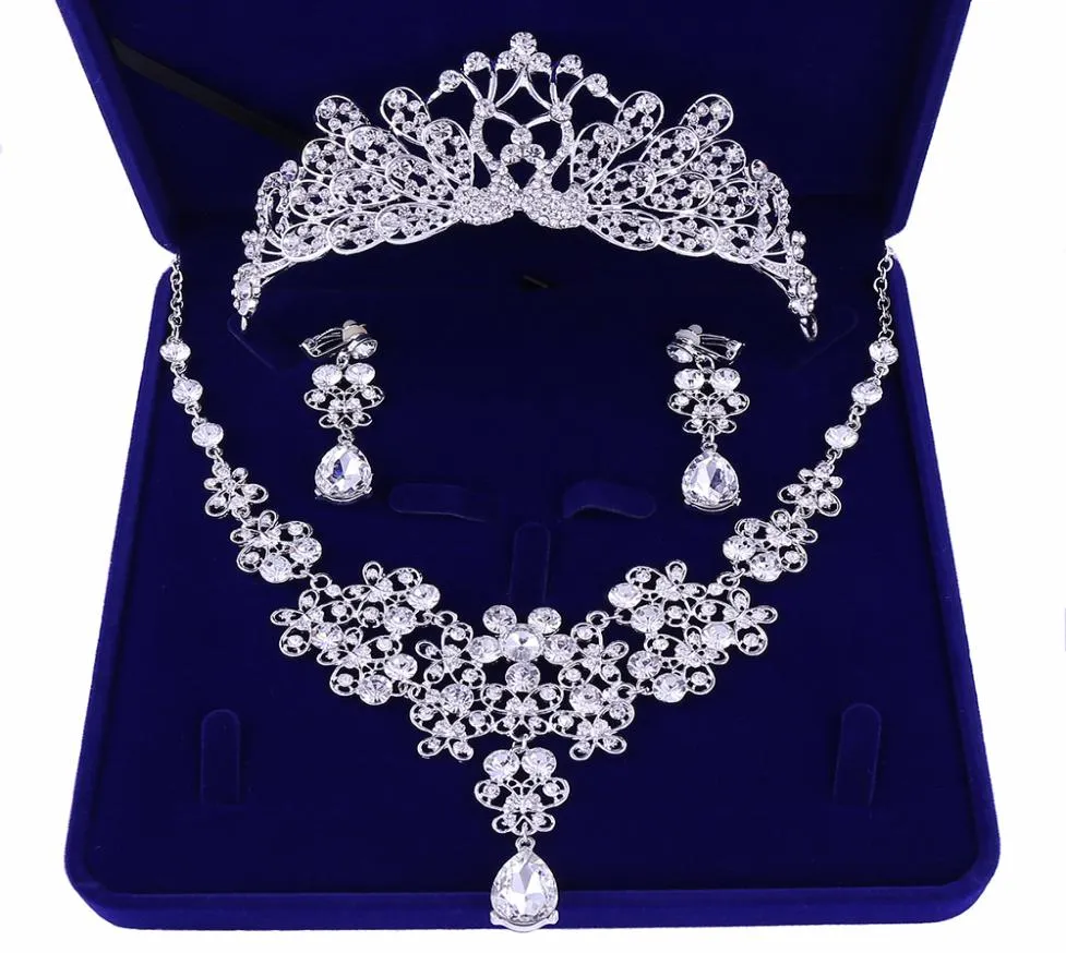 Luxury Cubic Zirconia Tiara and Necklace Earring for Women Wedding Jewelry Set for Bride Zircon Crowns Jewelry Bridal Accessories6079689