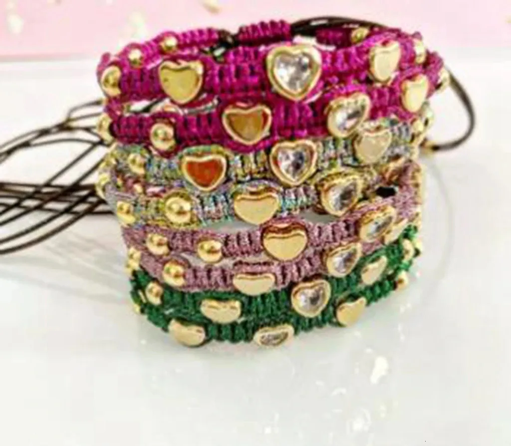 5 uds pulsera trenzada de corazón de amor de circón dorado de moda pulseras tejidas de hilo colorido para mujer joyería de lujo ajustable 240109