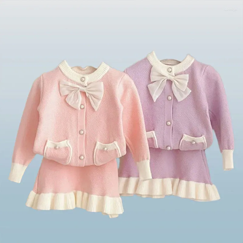 Set di abbigliamento Ragazze Manica lunga Maglioni per bambini Farfalla carina Neonata Cardigan lavorato a maglia Gonna a pieghe Vestito per bambini GY06201