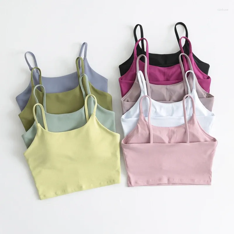 Chemises actives 2024 Débardeur court d'entraînement rembourré de base avec soutien-gorge intégré Camisole pour femmes Yoga Fitness Course à pied Soutien-gorge de sport à la palangre