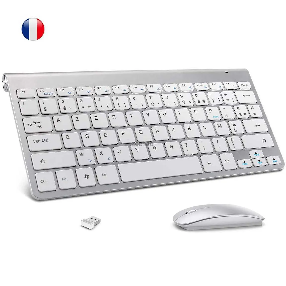 Tangentbord trådlöst Azery French Keyboard Mouse Ultra Slim Multimedia Keyboard Mouse Combo Low Noise for Laptop Desktop Windows Smart TVL240105