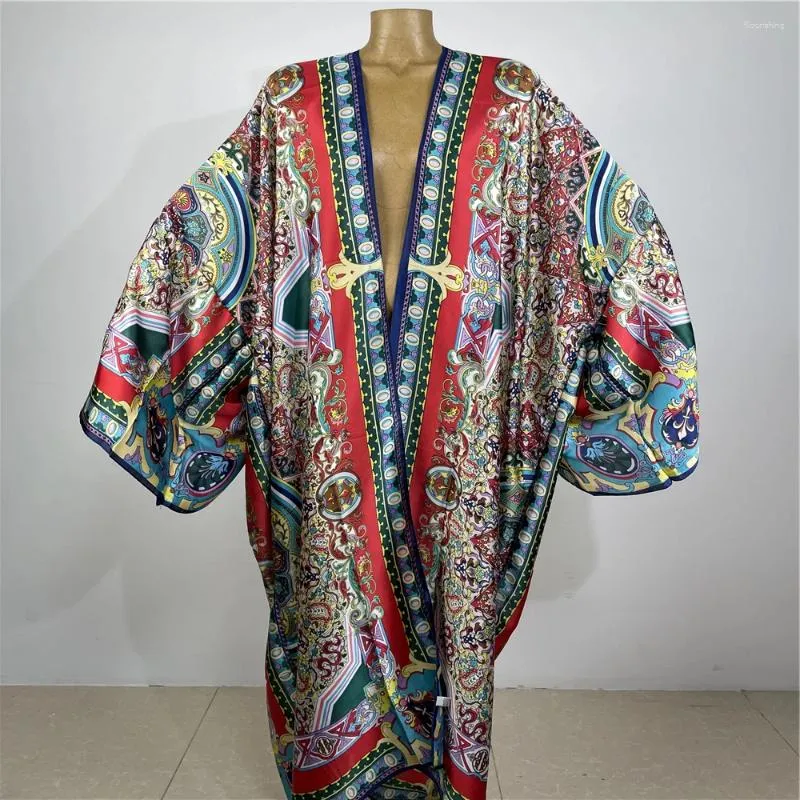 Women's Swimwear Summer Middle East Blogger Recommendation Print Silk Kaftan Maxi Dress Beach Bohemian Caftan Long For Lady