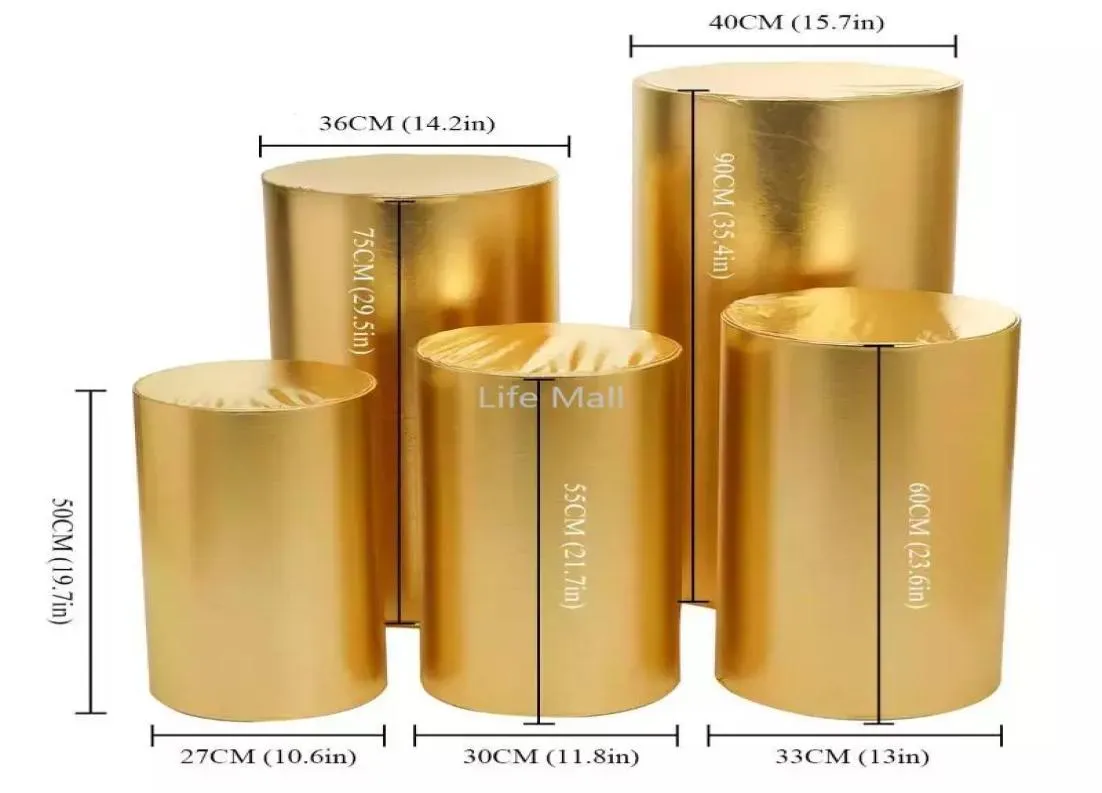 Party Decoration 5st Gold Products Round Cylinder Cover Pedestal Display Art Decor Plints Pillars för DIY Bröllopsdekorationer HO9278371