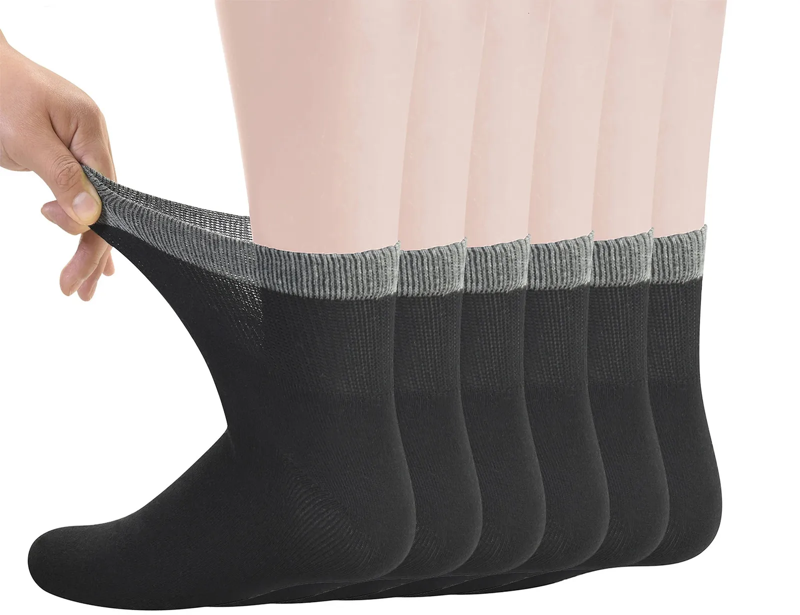 Chaussettes diabétiques en bambou pour hommes avec bout sans couture et haut non contraignant 6 paires L taille 10-13 240108