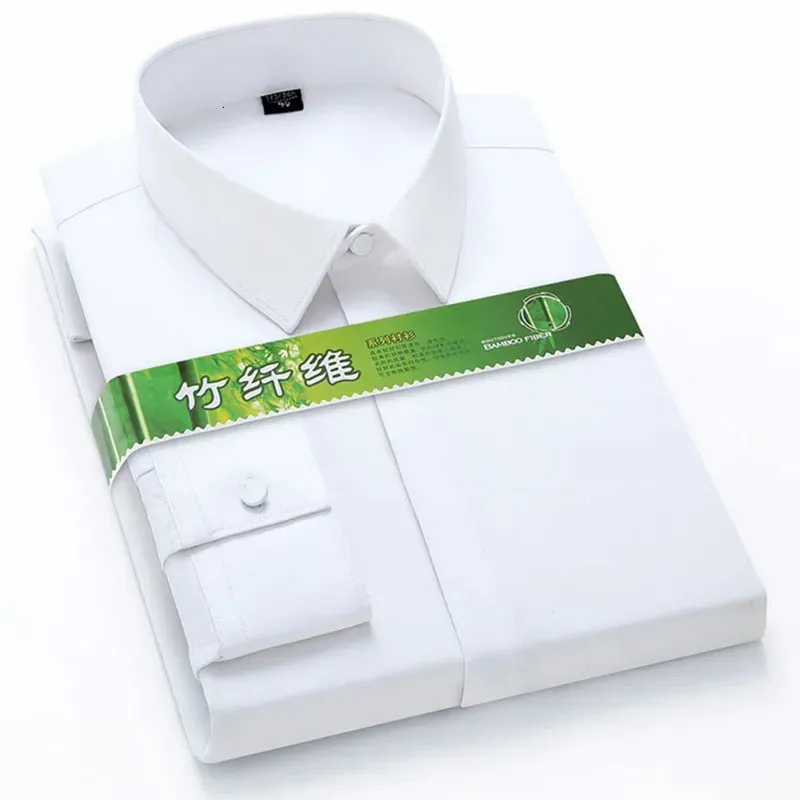 S-6XL Verborgen Knop Bamboevezel Luxe Heren Sociale Shirts Met Lange Mouwen Slim Fit Elastisch Anti-rimpel Formeel Elegant Overhemd 240109