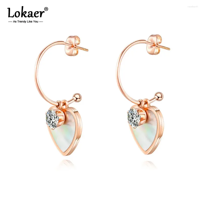 Boucles d'oreilles mode titane acier inoxydable amour coeur coquille blanche plaqué or Rose mariage pour femmes E17099