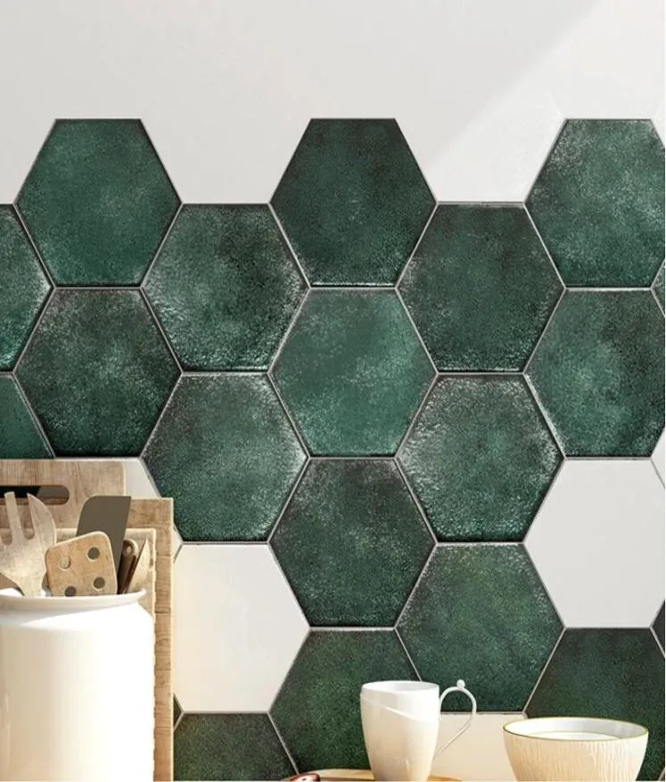 Retro mörkgrön hexagonal brickor toalettrestaurang hexagon golv kök vägg kakel6827090