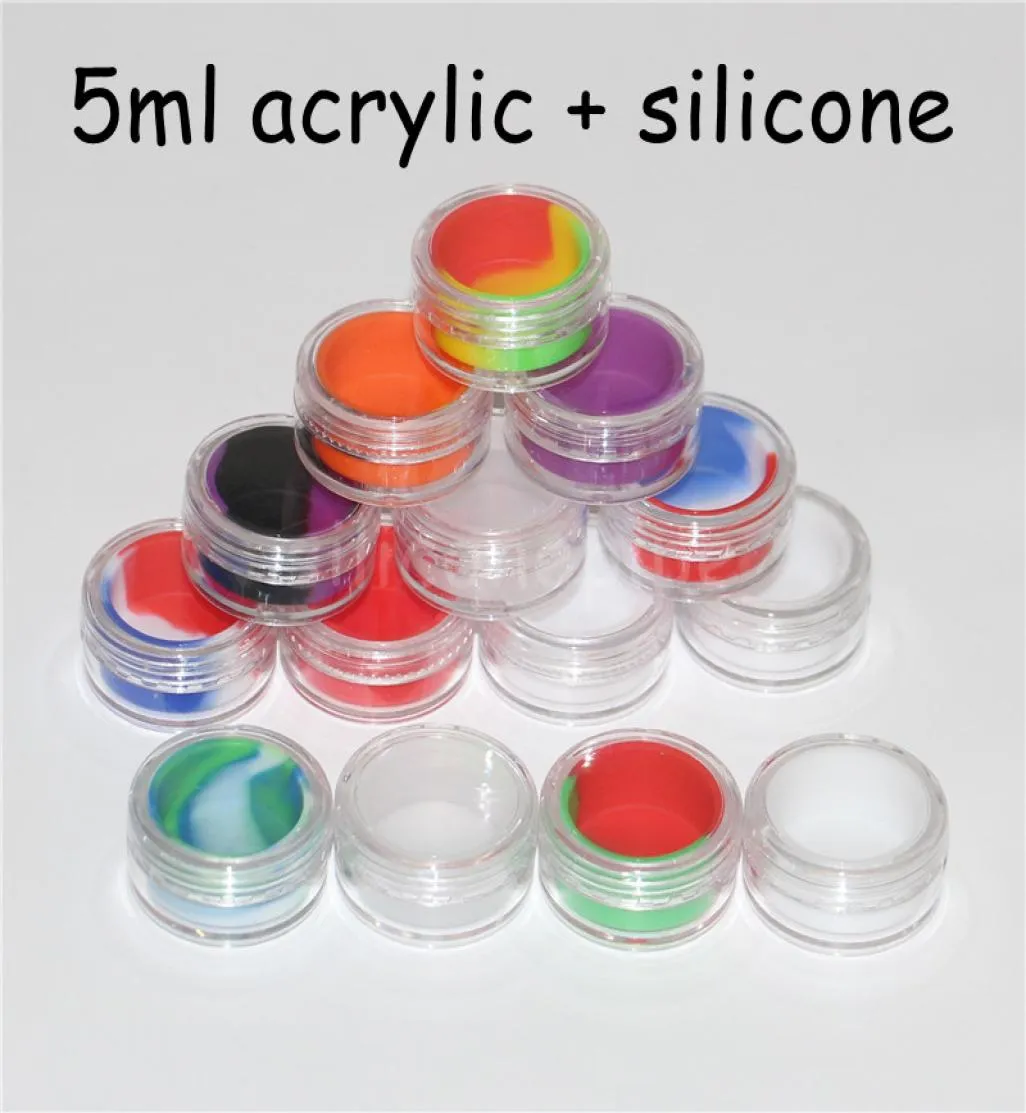 Matklass 5 ml silikonbehållare runda koncentrat oljevax burkar dab vaxbehållare med akrylsköld nonstick för dabs passerar FDA8005130