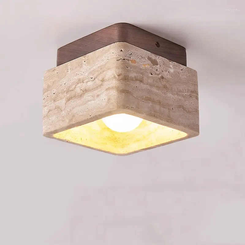 Plafonniers en marbre jaune naturel, lumière carrée, Art créatif nordique, pour Restaurant, couloir, couloir, entrée, lampe décorative