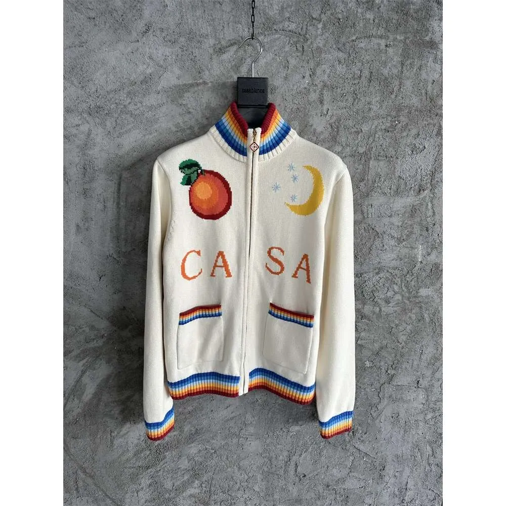 Casablanca Zipper SWEATER Płaszcz Wełna Wełna Stand Up Collar Kurtka kardigan luźne kurtki Casa Poket Coats