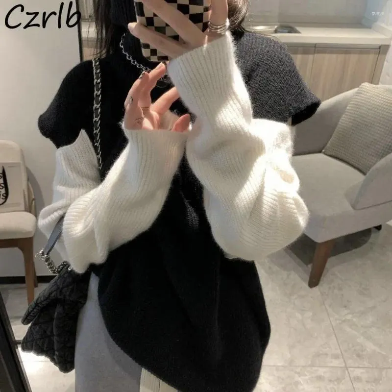 Pulls pour femmes Turtleneck Femmes Chic Hollow Out Style coréen Daily All-Match Sweet Vêtements Lazy Girls Ulzzang Tender Loose Femme BF