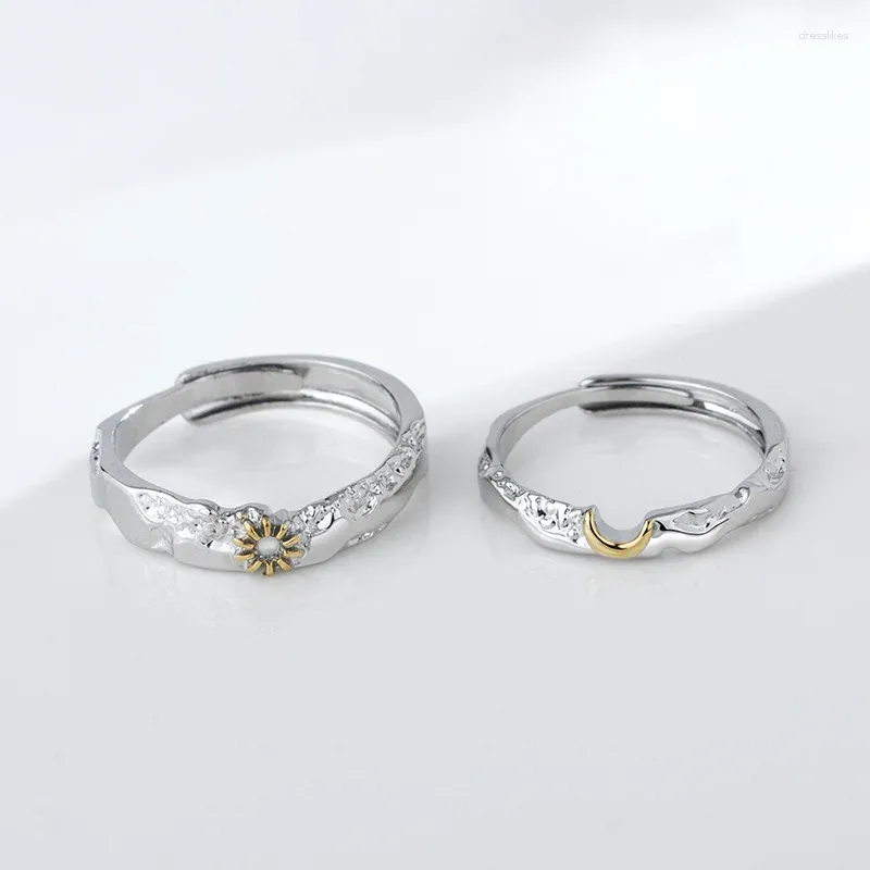 Anneaux de cluster Cyj européen S925 Sterling Silver Golden Moon Sun Couple Bague réglable pour les femmes fête d'anniversaire cadeau de mariage bijoux