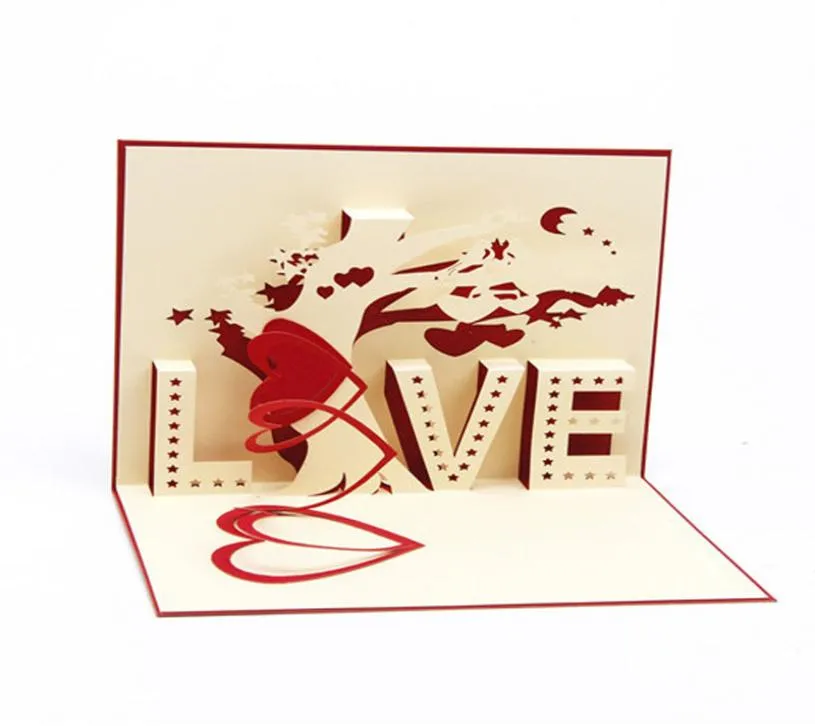 愛の木の手作りのキリガミ折り紙3Dポップアップ結婚式の誕生日のお祝いパーティー用品のためのグリーティングカード3555815