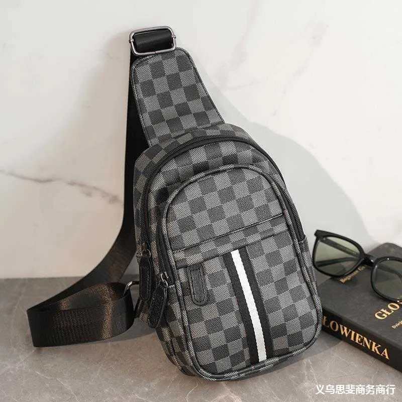 Casual Waist Bags New Business and Leisure Checkered Chest Bag Korean Edition Men's Bag Single Shoulder Bag Crossbody Bag Trendy Backpack Small Body Bag
